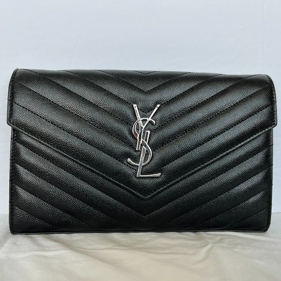 Yves Saint Laurent Handbags - YSL Saint Laurent MONOGRAM CHAIN WALLET | BLACK GRAIN DE POUDRE EMBOSSED LEATHER